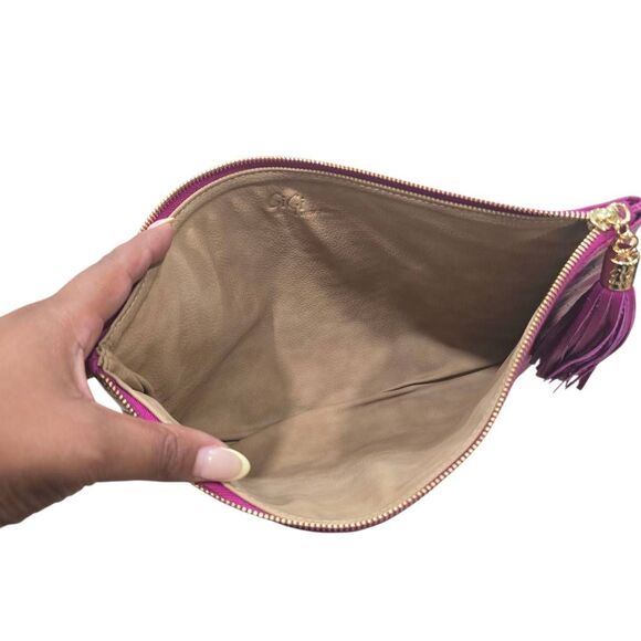 Gigi New York Uber Python Clutch Women's Pink Embossed Leather Tassel Purse - Picture 6 of 8